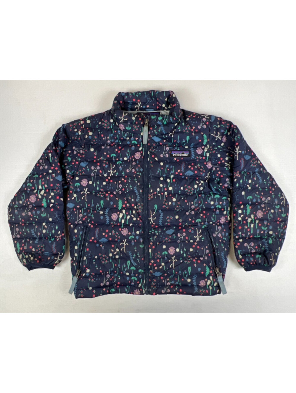 Patagonia Kids Toddler 4T Floral Down Puffer Jacket Navy Blue Reversible